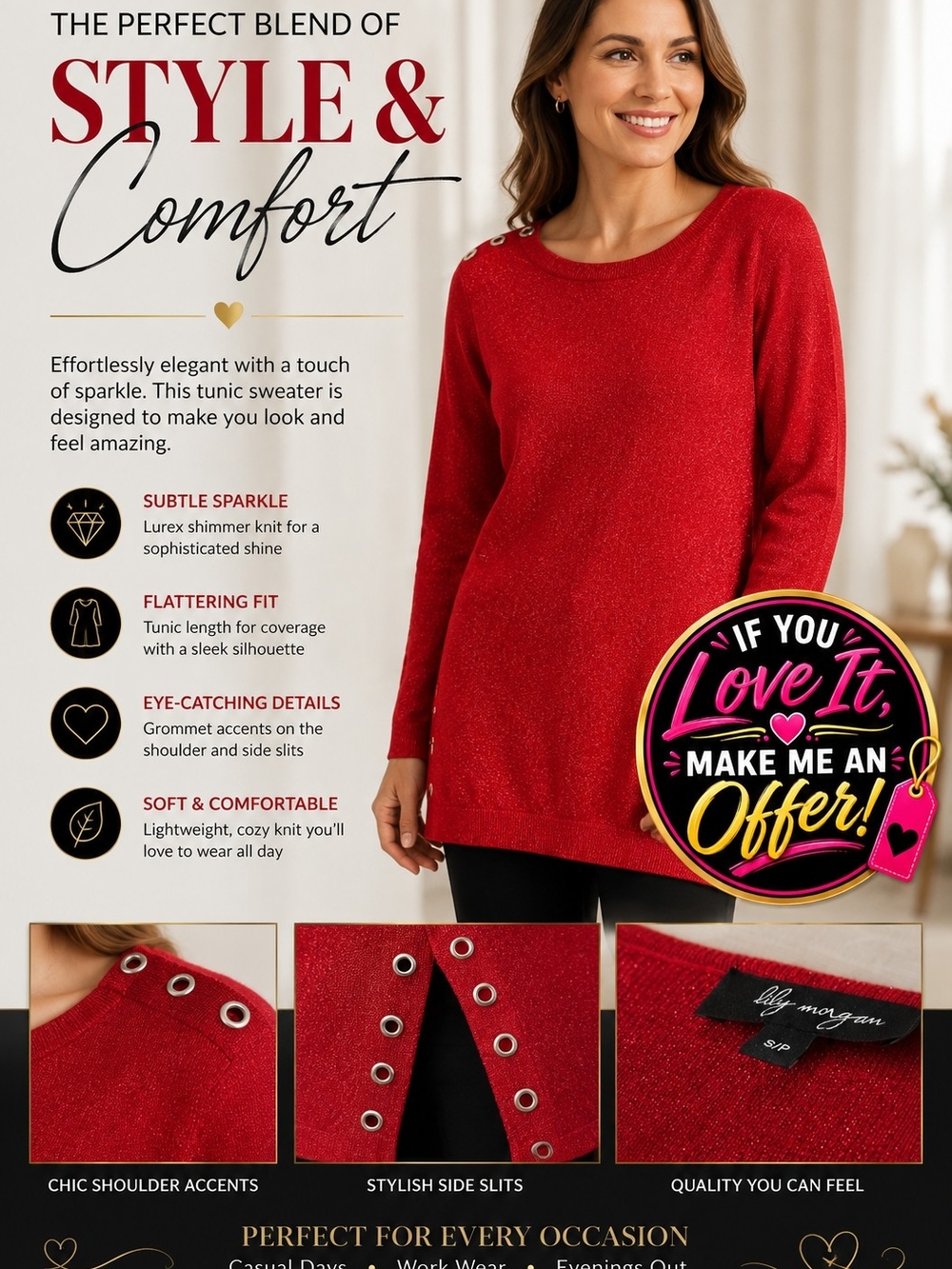 Red Shimmer Tunic Sweater